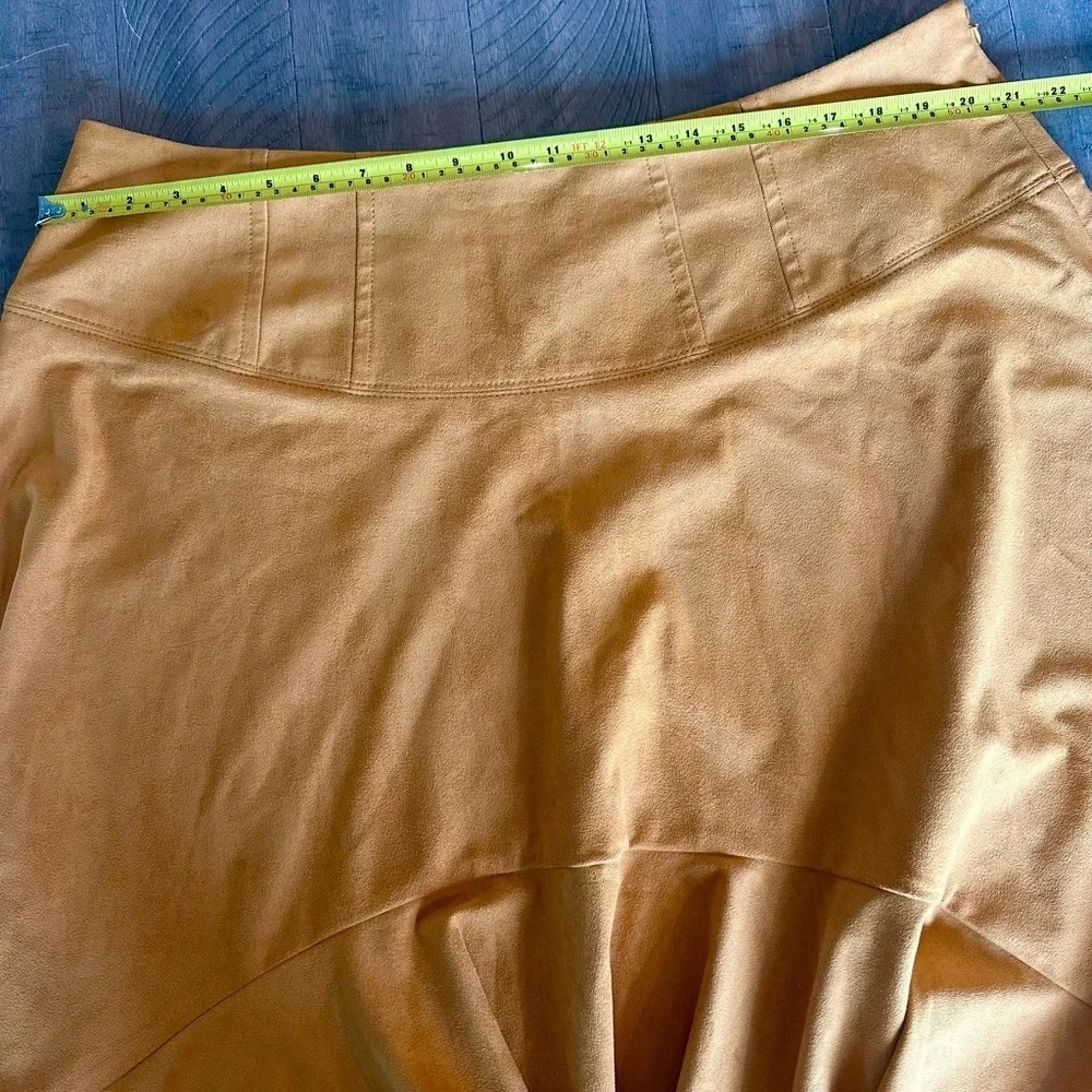 Maeve Anthropologie Cosima Flounced Hi-Low Suede Midi Skirt Mustard size 16W​​ - Picture 9 of 15